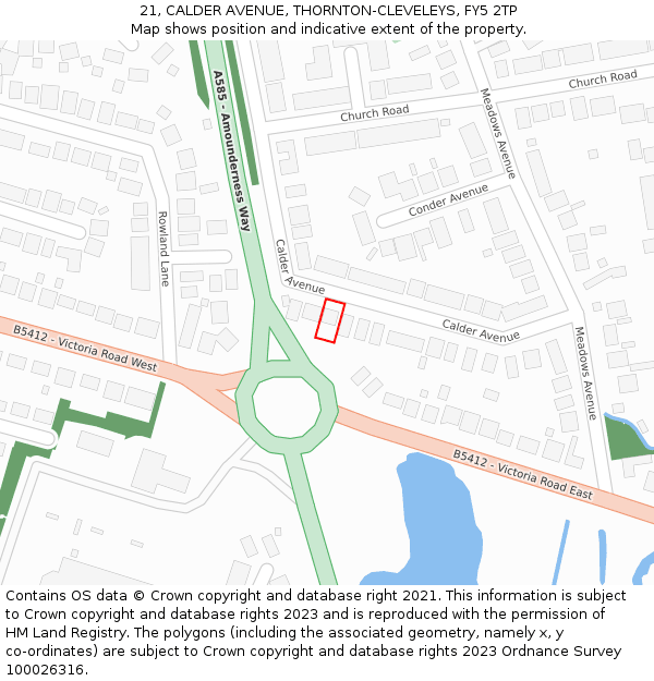 21, CALDER AVENUE, THORNTON-CLEVELEYS, FY5 2TP: Location map and indicative extent of plot