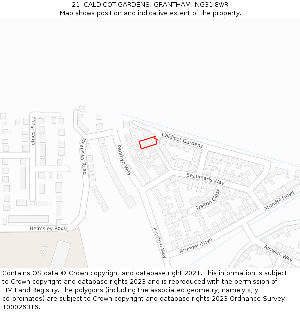 21, CALDICOT GARDENS, GRANTHAM, NG31 8WR: Location map and indicative extent of plot