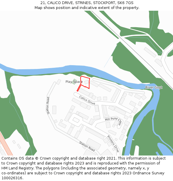 21, CALICO DRIVE, STRINES, STOCKPORT, SK6 7GS: Location map and indicative extent of plot