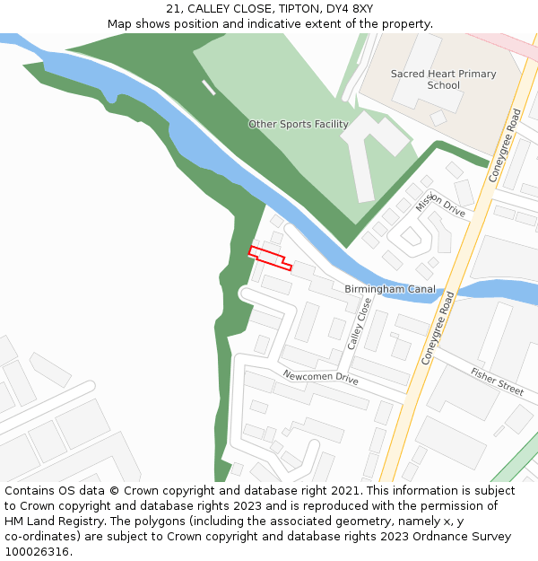 21, CALLEY CLOSE, TIPTON, DY4 8XY: Location map and indicative extent of plot