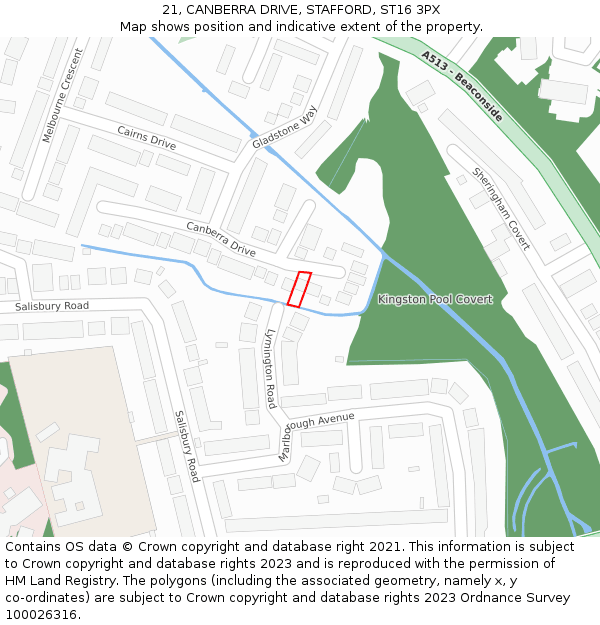 21, CANBERRA DRIVE, STAFFORD, ST16 3PX: Location map and indicative extent of plot