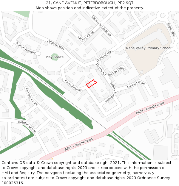 21, CANE AVENUE, PETERBOROUGH, PE2 9QT: Location map and indicative extent of plot
