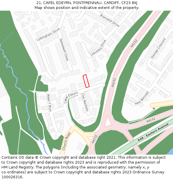21, CAPEL EDEYRN, PONTPRENNAU, CARDIFF, CF23 8XJ: Location map and indicative extent of plot