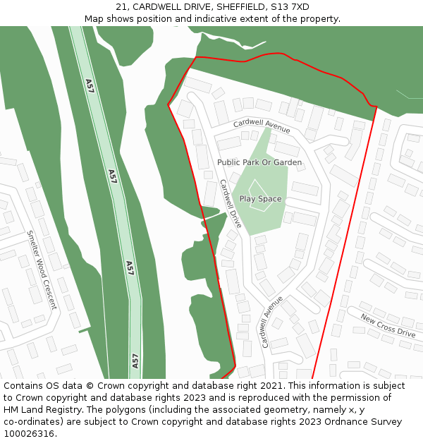 21, CARDWELL DRIVE, SHEFFIELD, S13 7XD: Location map and indicative extent of plot