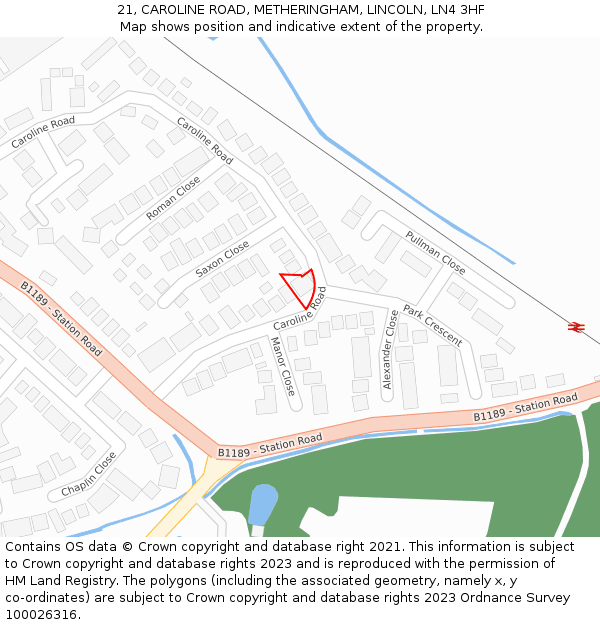 21, CAROLINE ROAD, METHERINGHAM, LINCOLN, LN4 3HF: Location map and indicative extent of plot