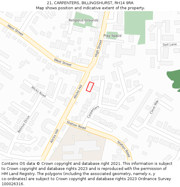 21, CARPENTERS, BILLINGSHURST, RH14 9RA: Location map and indicative extent of plot