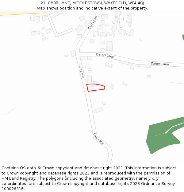21, CARR LANE, MIDDLESTOWN, WAKEFIELD, WF4 4QJ: Location map and indicative extent of plot