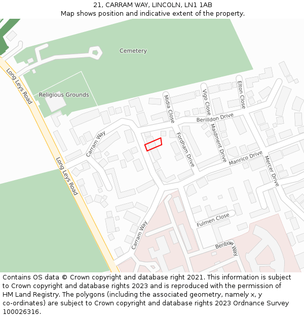 21, CARRAM WAY, LINCOLN, LN1 1AB: Location map and indicative extent of plot