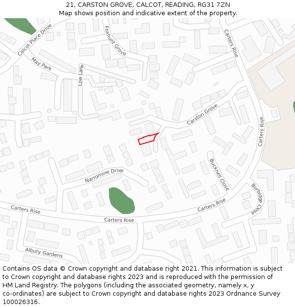 21, CARSTON GROVE, CALCOT, READING, RG31 7ZN: Location map and indicative extent of plot