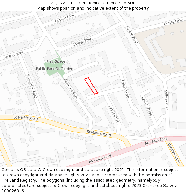 21, CASTLE DRIVE, MAIDENHEAD, SL6 6DB: Location map and indicative extent of plot