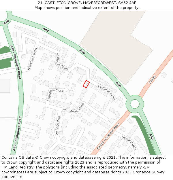 21, CASTLETON GROVE, HAVERFORDWEST, SA62 4AF: Location map and indicative extent of plot