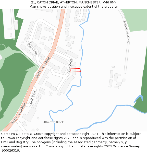 21, CATON DRIVE, ATHERTON, MANCHESTER, M46 0NY: Location map and indicative extent of plot