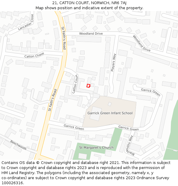21, CATTON COURT, NORWICH, NR6 7AJ: Location map and indicative extent of plot