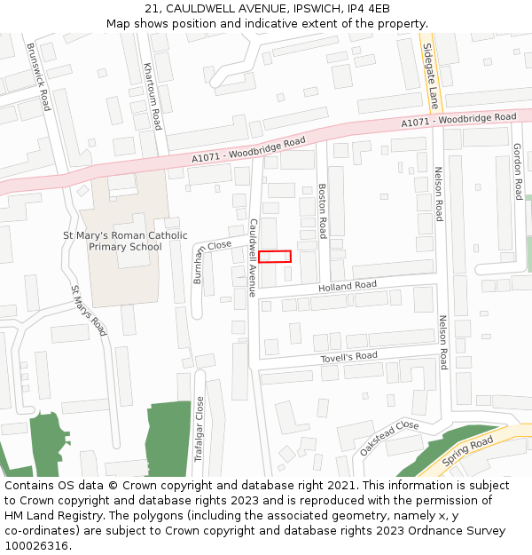 21, CAULDWELL AVENUE, IPSWICH, IP4 4EB: Location map and indicative extent of plot