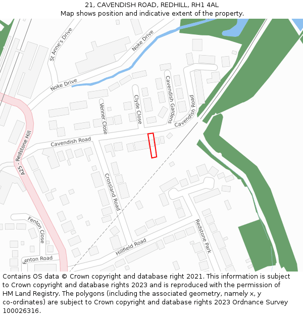 21, CAVENDISH ROAD, REDHILL, RH1 4AL: Location map and indicative extent of plot