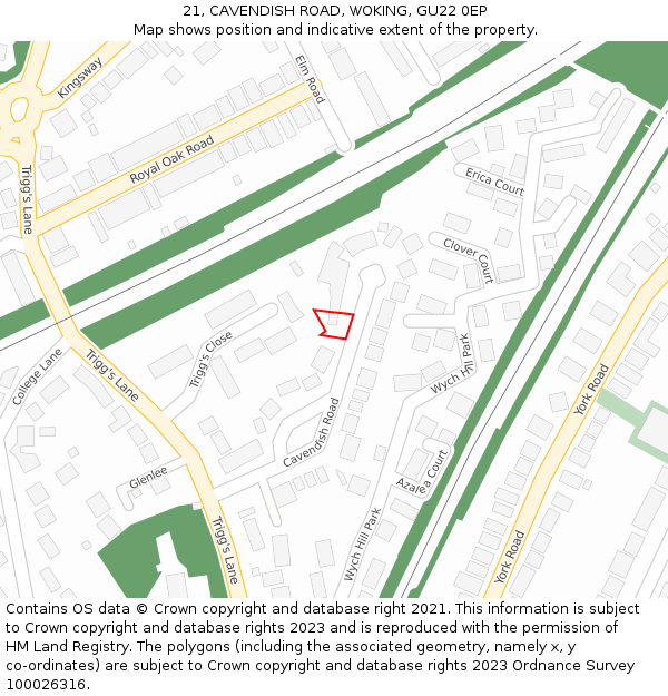 21, CAVENDISH ROAD, WOKING, GU22 0EP: Location map and indicative extent of plot