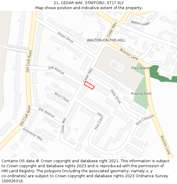 21, CEDAR WAY, STAFFORD, ST17 0LY: Location map and indicative extent of plot
