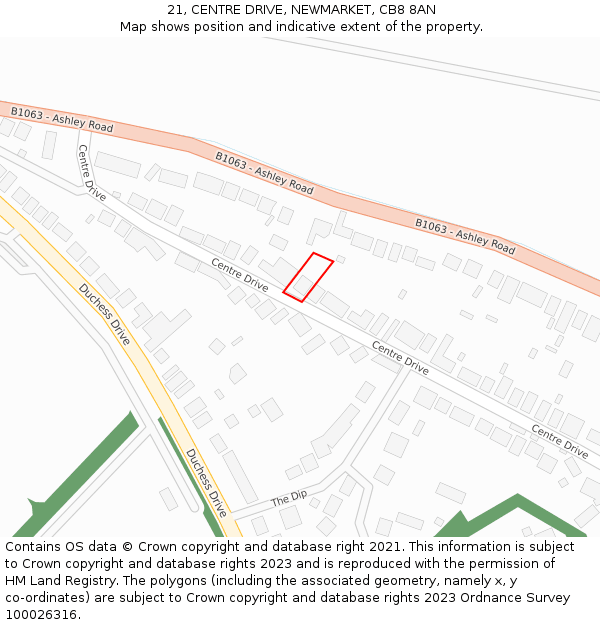 21, CENTRE DRIVE, NEWMARKET, CB8 8AN: Location map and indicative extent of plot