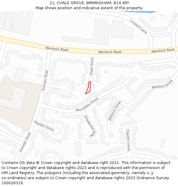21, CHALE GROVE, BIRMINGHAM, B14 4RY: Location map and indicative extent of plot