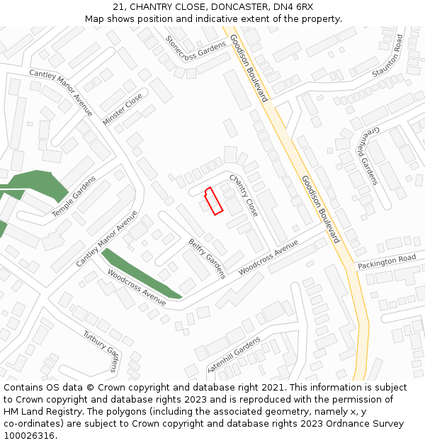 21, CHANTRY CLOSE, DONCASTER, DN4 6RX: Location map and indicative extent of plot