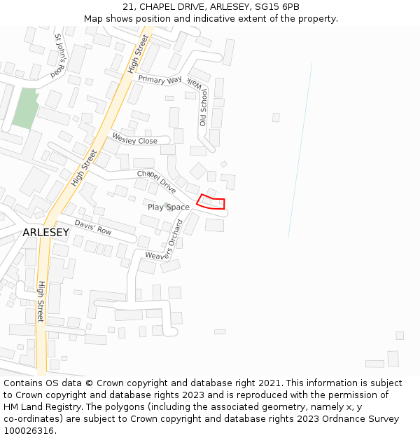21, CHAPEL DRIVE, ARLESEY, SG15 6PB: Location map and indicative extent of plot