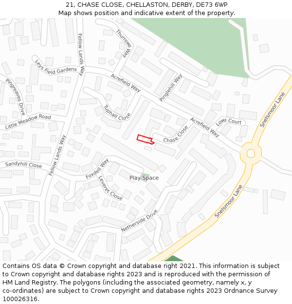 21, CHASE CLOSE, CHELLASTON, DERBY, DE73 6WP: Location map and indicative extent of plot