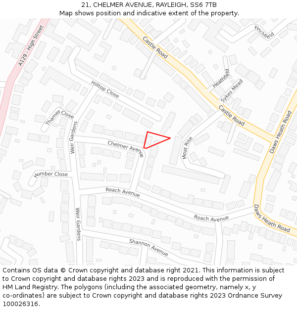 21, CHELMER AVENUE, RAYLEIGH, SS6 7TB: Location map and indicative extent of plot