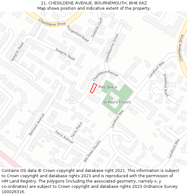 21, CHESILDENE AVENUE, BOURNEMOUTH, BH8 0AZ: Location map and indicative extent of plot