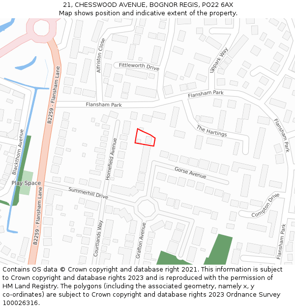 21, CHESSWOOD AVENUE, BOGNOR REGIS, PO22 6AX: Location map and indicative extent of plot