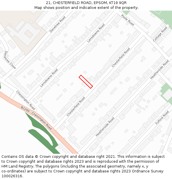 21, CHESTERFIELD ROAD, EPSOM, KT19 9QR: Location map and indicative extent of plot
