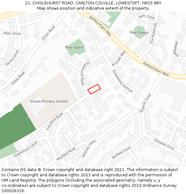 21, CHISLEHURST ROAD, CARLTON COLVILLE, LOWESTOFT, NR33 8BY: Location map and indicative extent of plot