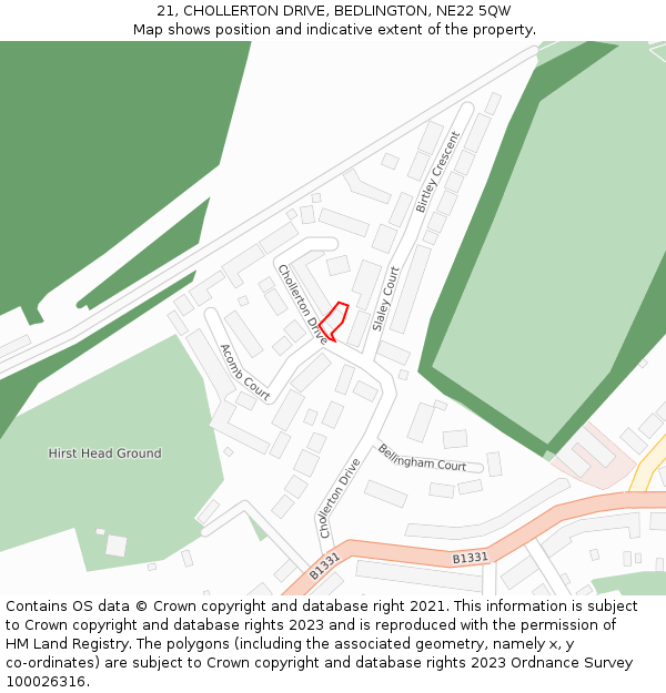 21, CHOLLERTON DRIVE, BEDLINGTON, NE22 5QW: Location map and indicative extent of plot