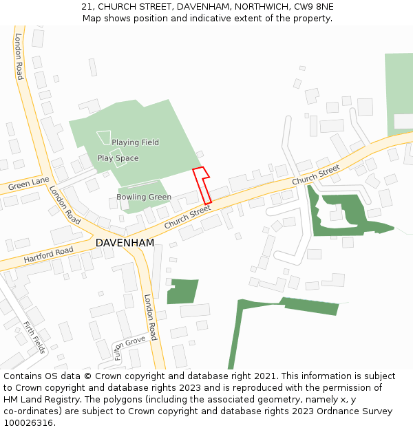 21, CHURCH STREET, DAVENHAM, NORTHWICH, CW9 8NE: Location map and indicative extent of plot