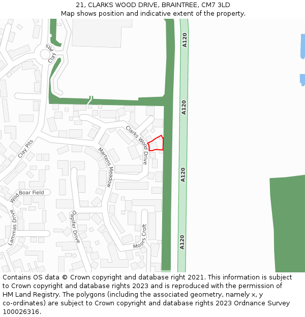 21, CLARKS WOOD DRIVE, BRAINTREE, CM7 3LD: Location map and indicative extent of plot