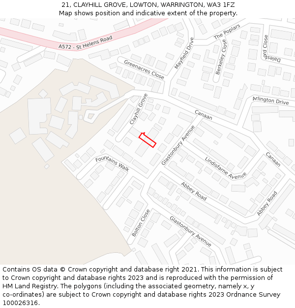 21, CLAYHILL GROVE, LOWTON, WARRINGTON, WA3 1FZ: Location map and indicative extent of plot