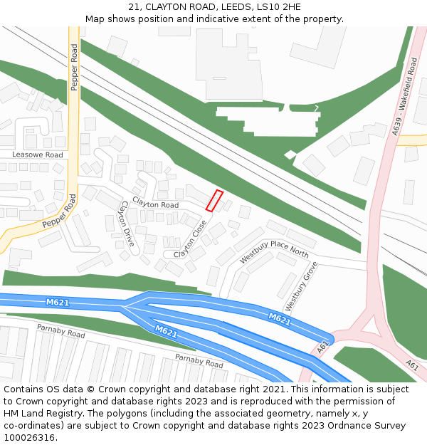 21, CLAYTON ROAD, LEEDS, LS10 2HE: Location map and indicative extent of plot