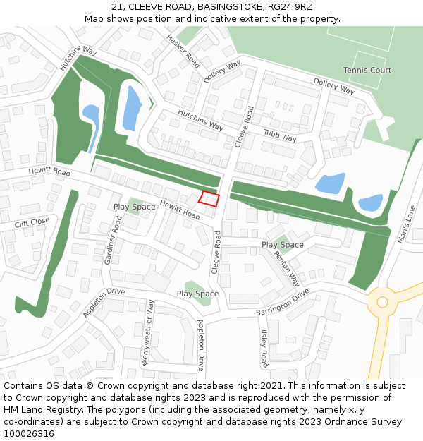 21, CLEEVE ROAD, BASINGSTOKE, RG24 9RZ: Location map and indicative extent of plot