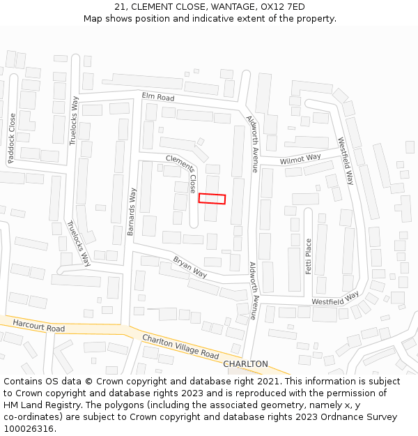 21, CLEMENT CLOSE, WANTAGE, OX12 7ED: Location map and indicative extent of plot