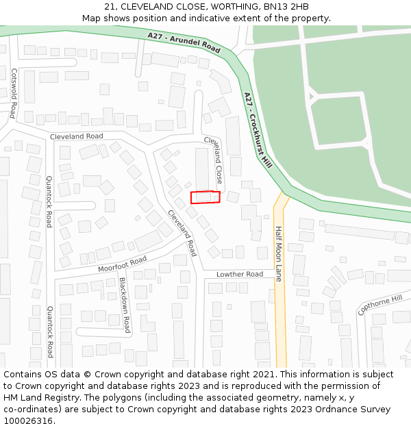 21, CLEVELAND CLOSE, WORTHING, BN13 2HB: Location map and indicative extent of plot