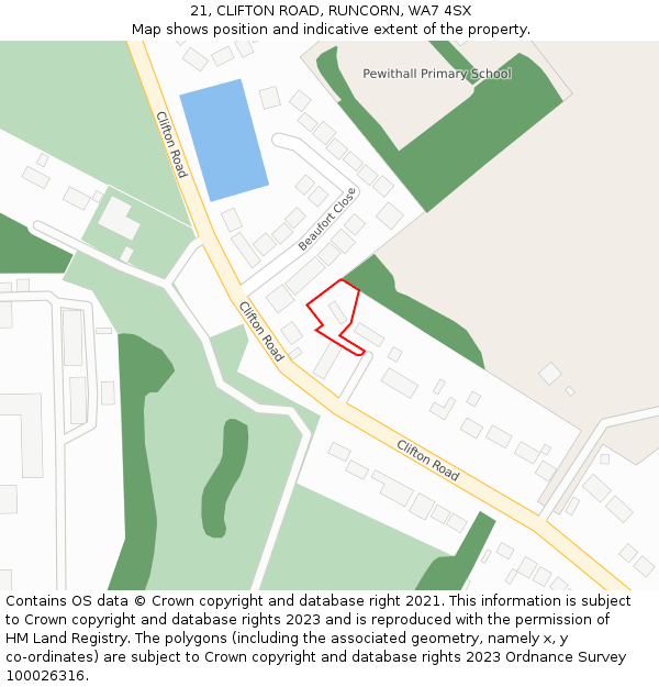 21, CLIFTON ROAD, RUNCORN, WA7 4SX: Location map and indicative extent of plot