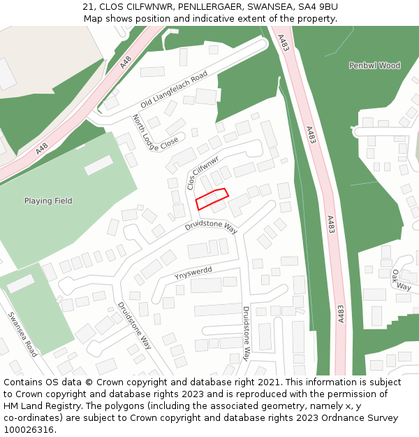 21, CLOS CILFWNWR, PENLLERGAER, SWANSEA, SA4 9BU: Location map and indicative extent of plot