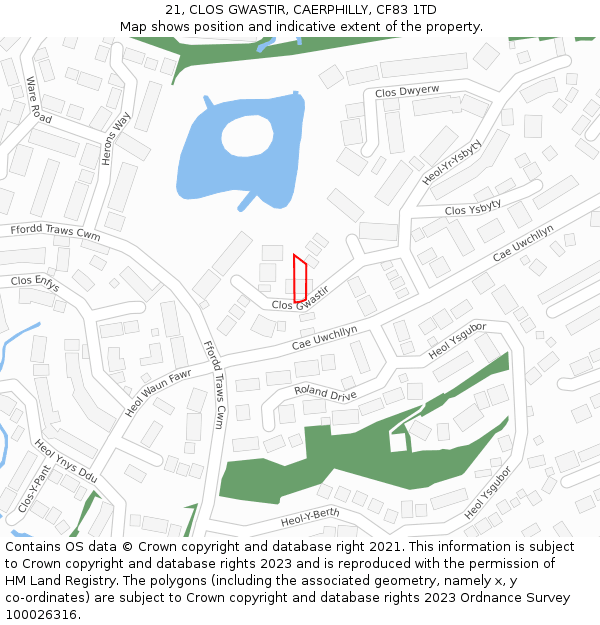 21, CLOS GWASTIR, CAERPHILLY, CF83 1TD: Location map and indicative extent of plot