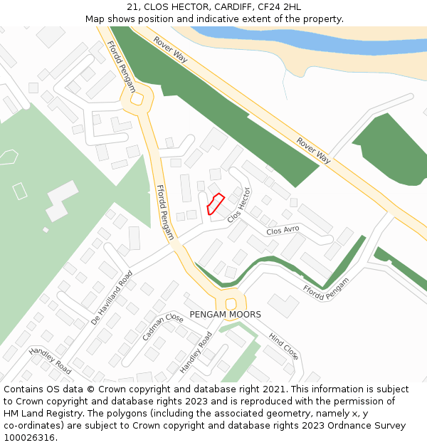 21, CLOS HECTOR, CARDIFF, CF24 2HL: Location map and indicative extent of plot