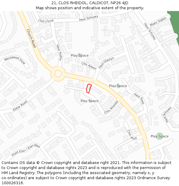 21, CLOS RHEIDOL, CALDICOT, NP26 4JD: Location map and indicative extent of plot