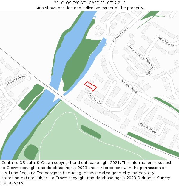 21, CLOS TYCLYD, CARDIFF, CF14 2HP: Location map and indicative extent of plot