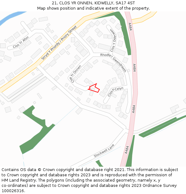 21, CLOS YR ONNEN, KIDWELLY, SA17 4ST: Location map and indicative extent of plot