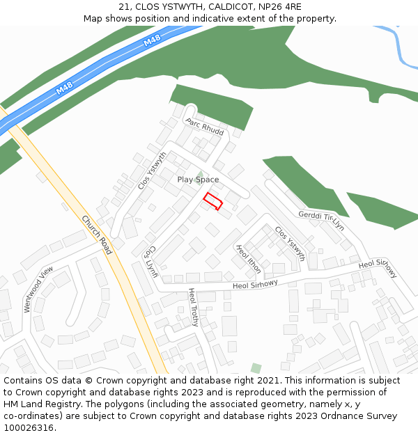 21, CLOS YSTWYTH, CALDICOT, NP26 4RE: Location map and indicative extent of plot