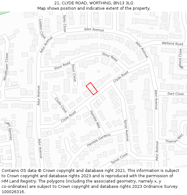 21, CLYDE ROAD, WORTHING, BN13 3LG: Location map and indicative extent of plot