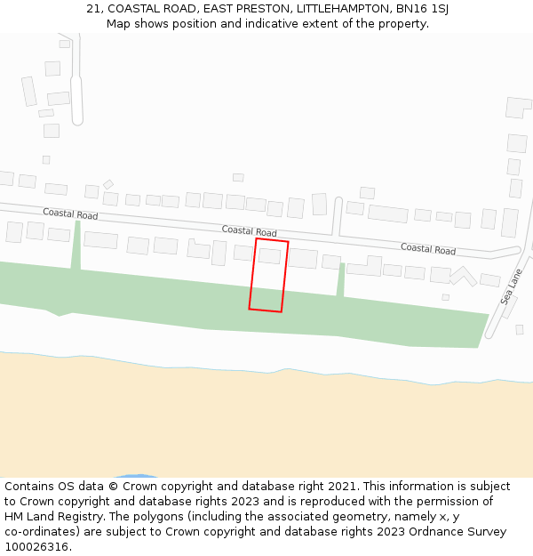 21, COASTAL ROAD, EAST PRESTON, LITTLEHAMPTON, BN16 1SJ: Location map and indicative extent of plot