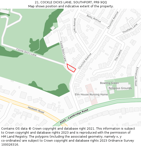 21, COCKLE DICKS LANE, SOUTHPORT, PR9 9QQ: Location map and indicative extent of plot